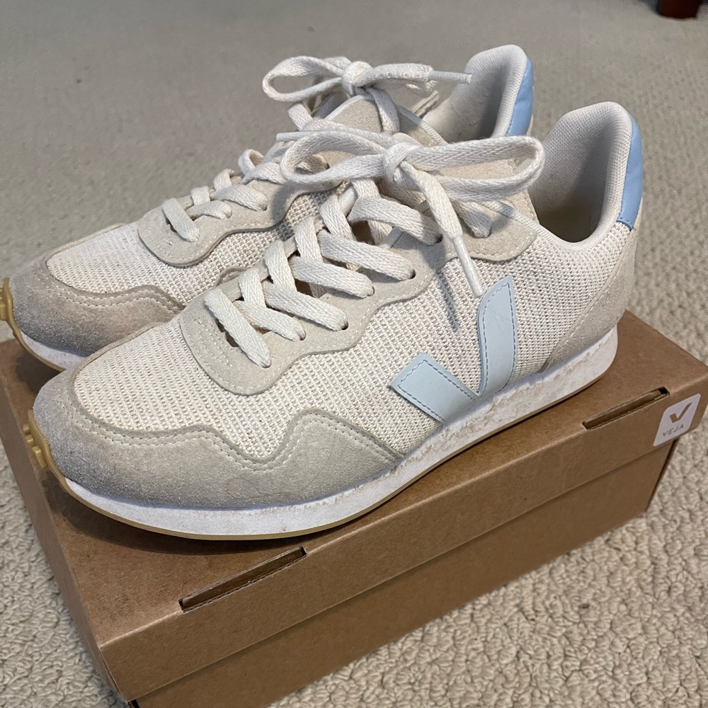 Veja White and Blue Sneakers